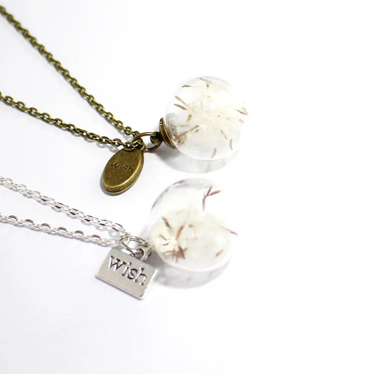 Dandelion glass hood necklace WISH pendant plant specimen Mori dried flower empty glass wish pendant necklace