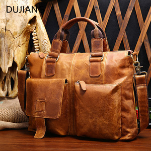 Dujian Genuine Leather Men's Shoulder Bag Large Capacity Business Travel <b>Handbag</b> Crazy Horse Leather Briefcase Spring 2023 - Product Image 1