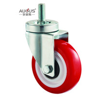 Roue pivotante en polyuréthane PU rouge de 3, 4 et 5 pouces, de qualité moyenne, avec roulement en acier zingué, pour chariot industriel