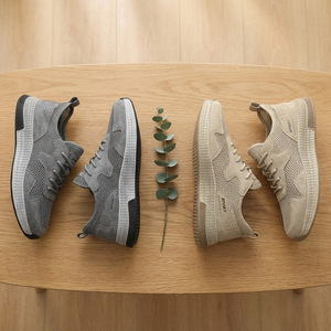 Baskets sportives en maille respirante à lacets, bout rond, semelle extérieure en caoutchouc, semelle intermédiaire en EVA, toutes saisons, couleur unie, chaussures pour hommes - Product Image 4