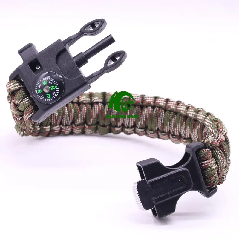 Kango Camping outdoor custom emergency 550 rope survival gear weaves bracelet wrist flint fire starters