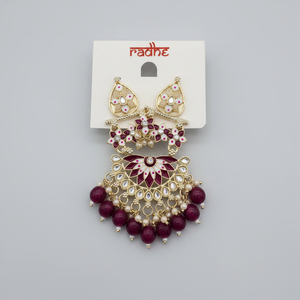 Chapado en oro Kundan piedra y cuentas Meenakari pendientes colgantes accesorio de moda - Product Image 2