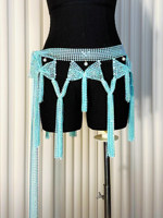 Chaîne de taille papillon en strass colorés brillants avec pompons pour femme, idéale pour la danse orientale - Grande Vente