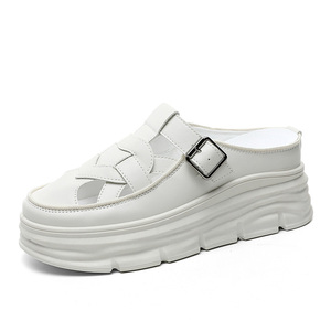 2026 New Versatile Women's Slippers Summer Trendy Hollow Breathable <b>Half</b> Slippers Thick Sole Elevated Shoes - Product Image 1