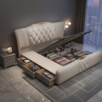Lit double de luxe 1,8 m avec cadre en bois au design moderne en cuir souple, pour chambre à coucher, lit avec coffre de rangement de 2 m de haut