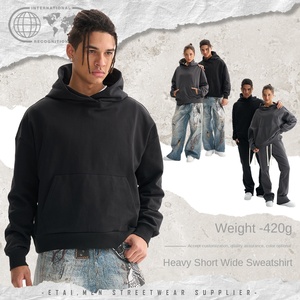 Sweat à capuche d'hiver pour homme KF1387, 420 GSM, en coton épais, de haute qualité, coupe ample et carrée, couleur unie, 100 % coton respirant - Product Image 1