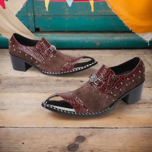 أحذية ديربي البريطانية الرجعية ، أحذية منخفضة من الأعلى مدببة ، أحذية بارتفاع مشبك يزيد في الشتاء ممتصة للعرق - Product Image 3