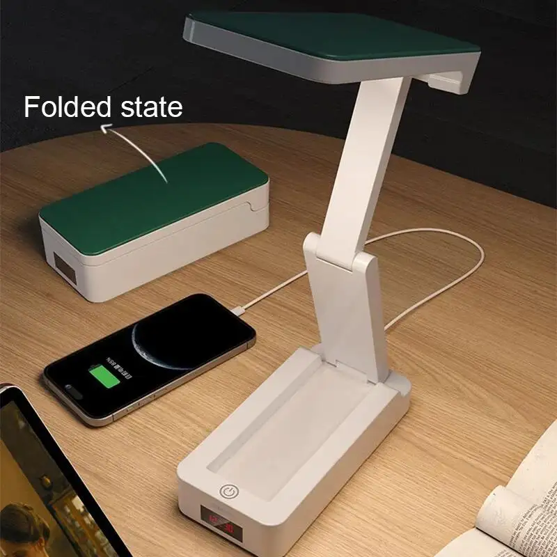 Portable pliant avec horloge USB charge Rechargeable lampe de Table lecture maison chevet intérieur intelligent étude lumière LED lampe de Table