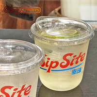 Gobelets à cocktail en plastique PET transparent jetables personnalisés avec logo imprimé, 14-16 oz, en forme de U, avec couvercles à bec verseur, pour mariage