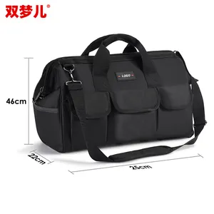 All Black Portable Storage Kit Plumber Electrician Bag Large Capacity Thickened Oxford Cloth Plastic Bottom Tool Bag