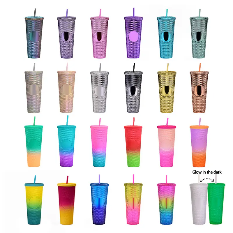 710ml Colorful Fruit Shape Tumbler Gradient New Drinking Tumbler With Straw and Lid BPA Free Double Wall Acrylic Tumbler Cups
