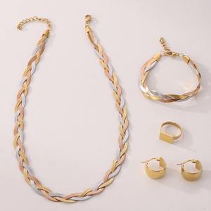 Новое поступление позолоченные Ювелирные наборы из нержавеющей стали циркон ожерелье браслет серьги наборы для женщин - Product Image 2