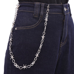Cadena de cintura yueli con diseño de púas, plata tibetana, de una sola capa, estilo hip hop, accesorio de moda casual. - Product Image 2