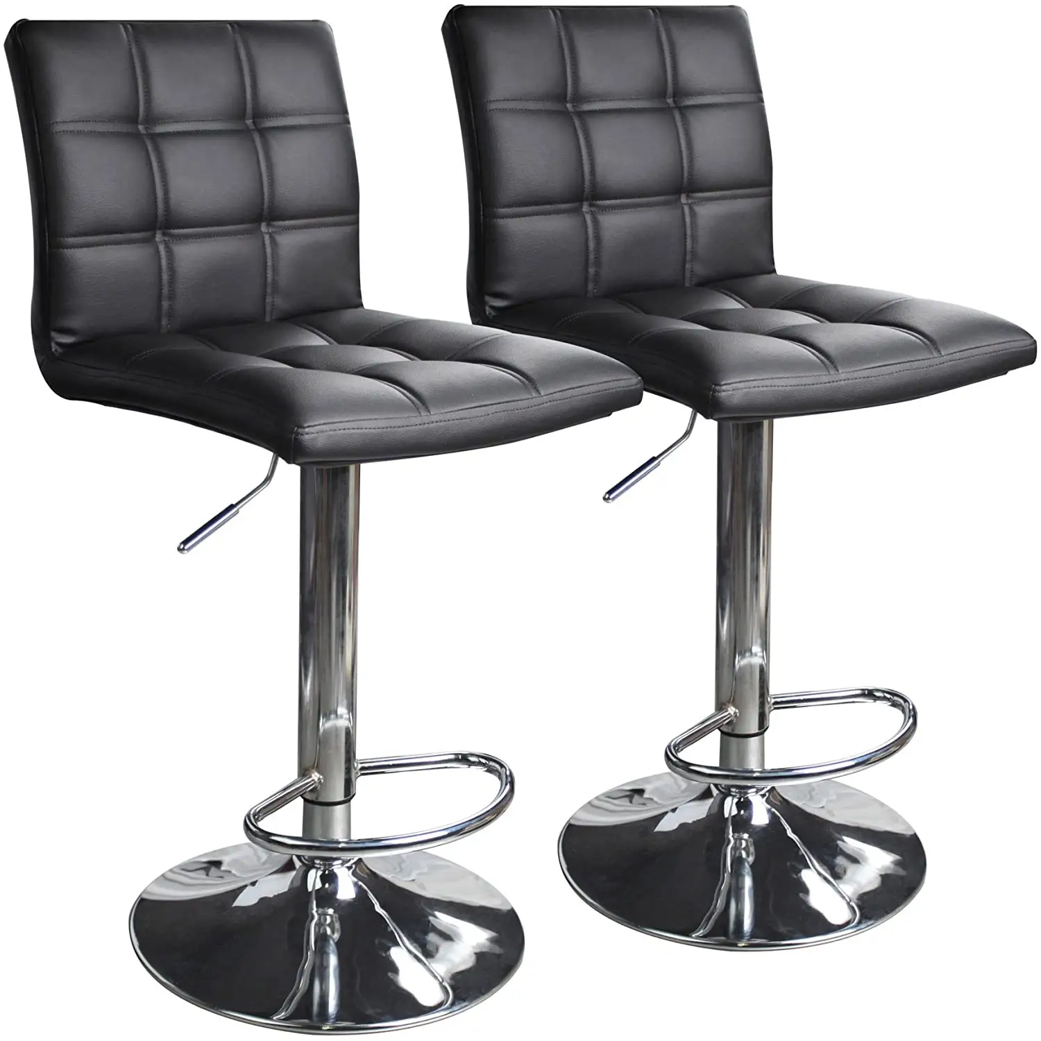 Bar tabureleri seti 2 Modern ayarlanabilir mutfak sandalyeleri sayaç yüksekliği çubukları araçları döner tabure PU deri yemek sandalyesi siyah