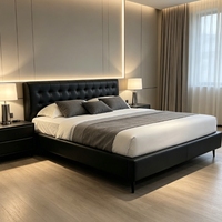 Cadre de lit plateforme moderne de luxe noir rembourré avec tête de lit pour chambre principale, chambre d'hôtel, maison