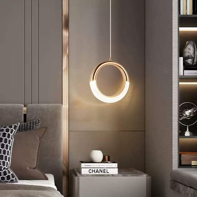 Light Luxury Small Bedside Pendant Lamp Popular Round Background Wall Lamp with Middle Size for Bedroom