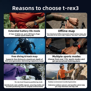 นาฬิกาสมาร์ทวอทช์ Huami T-Rex3 สำหรับกีฬากลางแจ้ง ปีนเขา ระบบนำทาง GPS กันน้ำ วัดอัตราการเต้นของหัวใจ วัดออกซิเจนในเลือด - Product Image 3