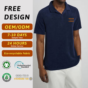 Handdoek Badstof Johnny Kraag Polo Korte Mouw Knooploze Plakkaat Loungewear Getailleerd Relaxed Fit In Absorberend Heren Badstof Shirt - Product Image 1