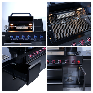 Cuisine extérieure modulaire Youya pour le camping, 3/6 brûleurs, étanche, noire, en acier inoxydable, avec réfrigérateur et évier - Product Image 5