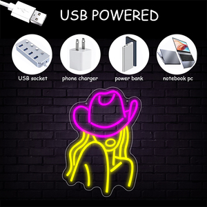 Cowgirl Leucht reklame für Wand dekoration Rosa LED-Zeichen für Western Cowboy Man <span class=keywords><strong>Cave</strong></span> Bar Dekor Geburtstag Hochzeits feier Weihnachts geschenk - Product Image 5