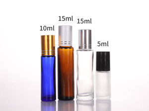 Luxury Brown Rollerball Bottle 10ml Empty Transparent Perfume Glass Bottle Metal <b>Collar</b> Screen Printed Blue <b>Sub</b>-bottling Bottle - Product Image 3