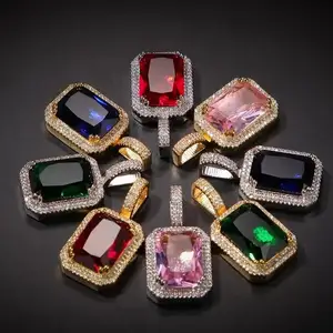 2023 New Custom Design Jewelry 925 Sterling Silver/CZ Colored Emerald Cut Diamond Baguette Ruby Jade Charm Pendant Necklace