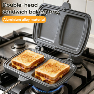 Aluminum Non-Stick Sandwich Baking Frying Pan, Double-Sided Breakfast Skillet with Heat-Resistant Handle for Commercial Kitchen - Product Image 1