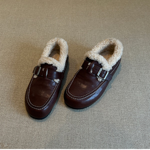 Genuine Leather Retro Women <b>Shoes</b> Belt Buckle Design Warm Furry Lined Slip-on <b>Shoes</b> Winter Warm Wrap-heel Cotton <b>Shoes</b> - Product Image 2