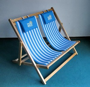 Chaise longue pliante en bois à double assise pour la plage ou la terrasse Chaise de plage confortable pour 2 <span class=keywords><strong>personnes</strong></span> - Product Image 4