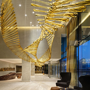Lustre moderne en acier inoxydable en spirale, couleur or, télécommande, LED blanc chaud, hauteur réglable, grand modèle pour hall d'hôtel - Product Image 5