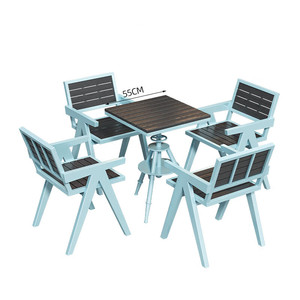 Ensemble table et chaises en composite bois-plastique et acier carbone pour l'extérieur, idéal pour les salons de thé, cours et parcs - Design carré compact et réglable - Product Image 6