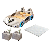 Modernes Kinderbett Neues Design Holzrahmen King-Size Hochwertiges Kinderbett-Set mit Stauraum Leder Rennwagen Jungen Kinderbett