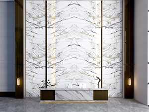 Dalles en pierre frittée Calacatta Gold 12 mm, design d'intérieur moderne, marbre en porcelaine, quartz artificiel, grande dalle, poli et soyeux - Product Image 3