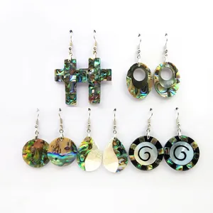 Abalone Shell Jewelry Natural Wholesale Paua Shell Earrings New Arrival Sea Jewellery Series Cross Oval Round Drop Hoops women