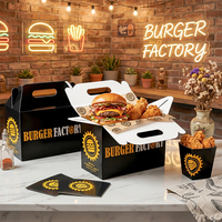Boîte en papier pour hamburger, frites et poulet frit, avec logo imprimé personnalisé, écologique, biodégradable, laminage mat, emballage pour restauration rapide