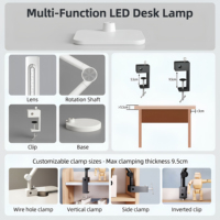 Lampe de bureau LED à base métallique, à intensité variable par tactile/télécommande, pliable, double source lumineuse, CRI 95, alimentation CA, écologique, protection des yeux, lampe pour étudiant