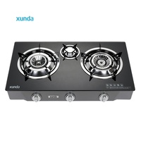 Appareils de cuisine Xunda, cuisinière à gaz portable avec plaque en verre trempé, 3 brûleurs, cuisinière de table pour la maison