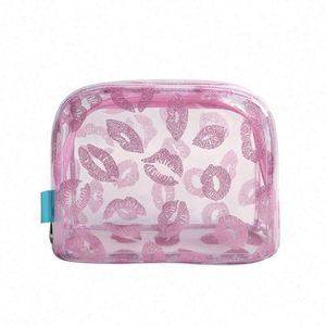 Trousse de Toilette Imprimée Lèvres Rouges Tendance pour Femme, Sac de Voyage Carré Transparent en PVC Imperméable, Pochette Cosmétique et Maquillage - Product Image 2