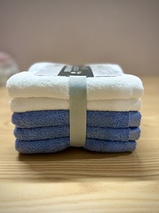 100% Natural Premium Organic Bamboo Cotton Bath Washcloths 40x78cm Hand <b>Towel</b> Set <b>White</b>/Blue Thick & Soft 150g - Product Image 4