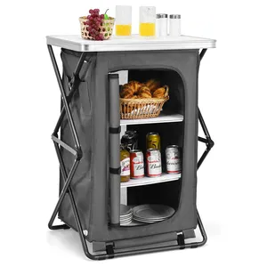 NPOT-Armoire pliable pop-up, armoire de rangement portable pour le camping, panier alimentaire léger pour le pique-nique, comprend un sac de transport