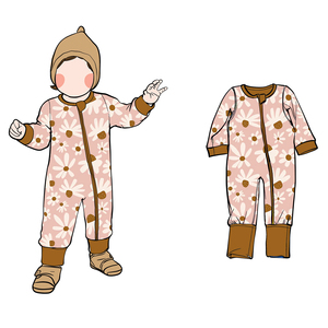 Combinaison pour filles FANCY MONKEY Fb-2, imprimée sur mesure, en coton/bambou 230g, avec fermeture éclair cachée, pyjama long avec pieds pliables pour bébés - Product Image 3
