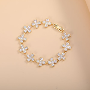 Cross <b>Bracelet</b> Full Zirconium Gold Plated <b>Copper</b> Alloy Bezel Setting Gift Jewelry Women Summer Fashion Accessory - Product Image 1