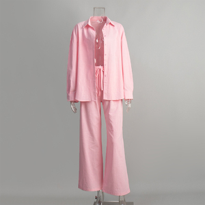 Completo Donna Enyami Primavera Estate, Nuovo Set 2 Pezzi con Pantaloni Larghi e Camicia a Maniche Lunghe, Casual ed Elasticizzato per Vacanze - Product Image 3