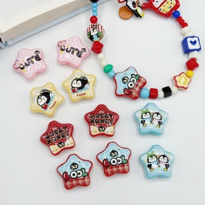 Perles acryliques en forme d'étoile style coréen, imprimées avec motif Pingu, perles de 4 mm pour chaîne de téléphone, porte-clés, bricolage - Product Image 1
