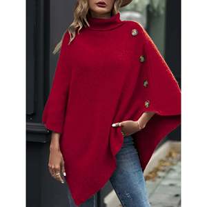 Pull à col haut taille unique kaki pour femme, style poncho, tricoté - Product Image 4