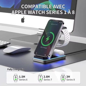 Tendance 2026 OEM Chargeur sans fil magnétique 3-en-1 à double bobine avec support et lampe pour charge rapide universelle 15W Chargeur de téléphone portable portable - Product Image 3