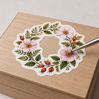 Lot d'autocollants mats découpés sur mesure à thème floral botanique, motif couronne, feuille, plante, pour boîte cadeau, enveloppe, journal, carnet, scrapbook, ordinateur portable