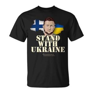 T-shirt Premium 'Stand with Ukraine' con Volodymyr Zelenskyy dalla Finlandia - Categoria Prodotti Promozionali - Product Image 1