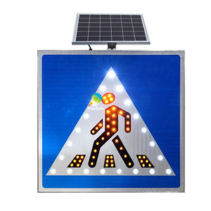 Panneau de signalisation routière piétonne en aluminium personnalisé avec LED solaires et lumières clignotantes jaunes et blanches - Product Image 2
