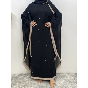 Venta al por mayor de Oriente Medio Turquía moda empalme gasa elegante suelta musulmana túnica Vestido de manga murciélago sin diadema - Product Image 3